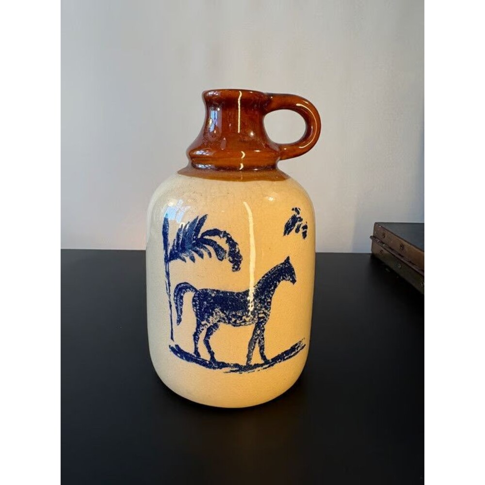 George Briard Stoneware Jug American Country Collection Horse Leaf Cobalt Crock